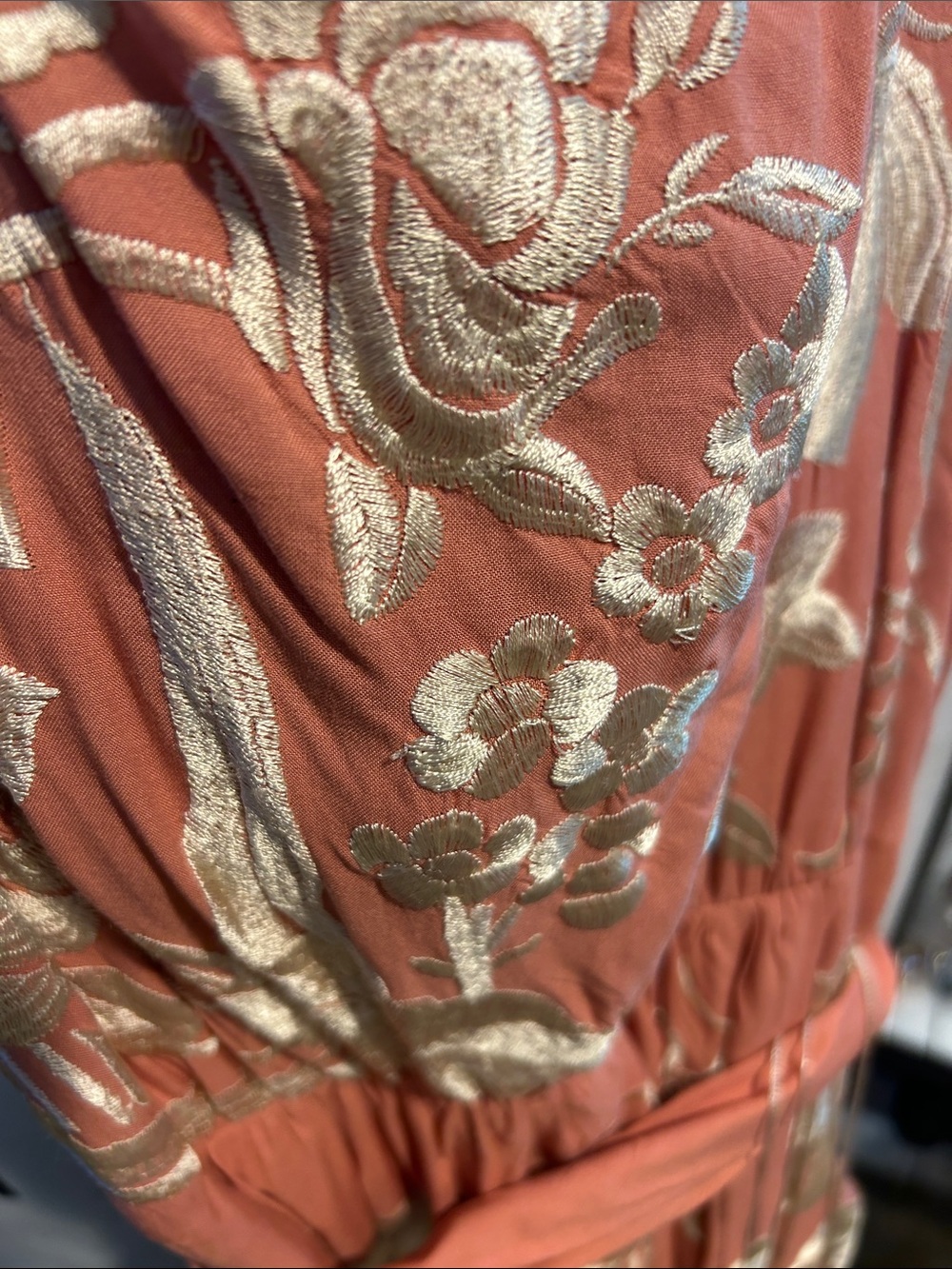 Anthropologie Dusty Rose Floral Embroidered Midi Dress with Fringe - Picture 8 of 11